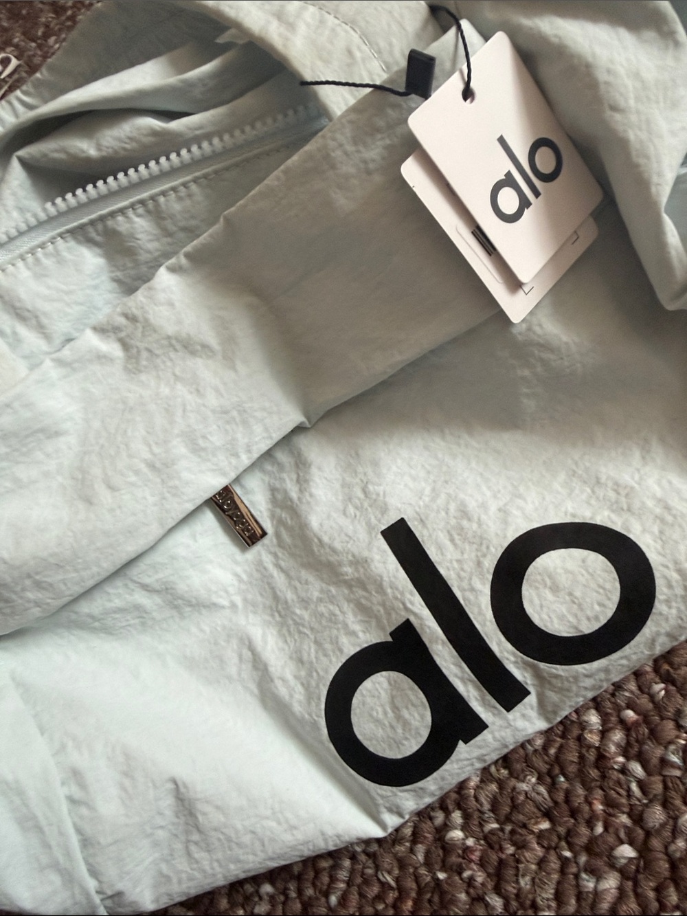 ALO Yoga Dust Blue Duffel Bag with Black Logo - Picture 6 of 6